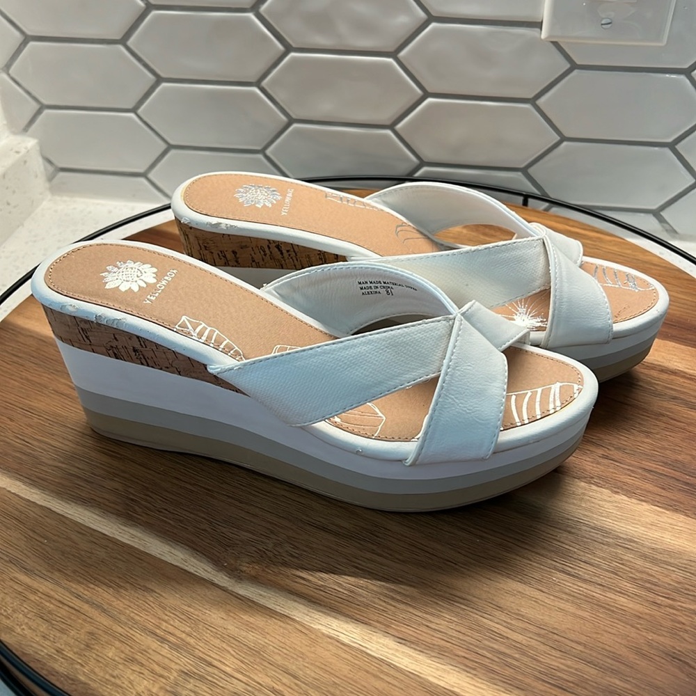Yellow Box White Platform Wedge Sandals